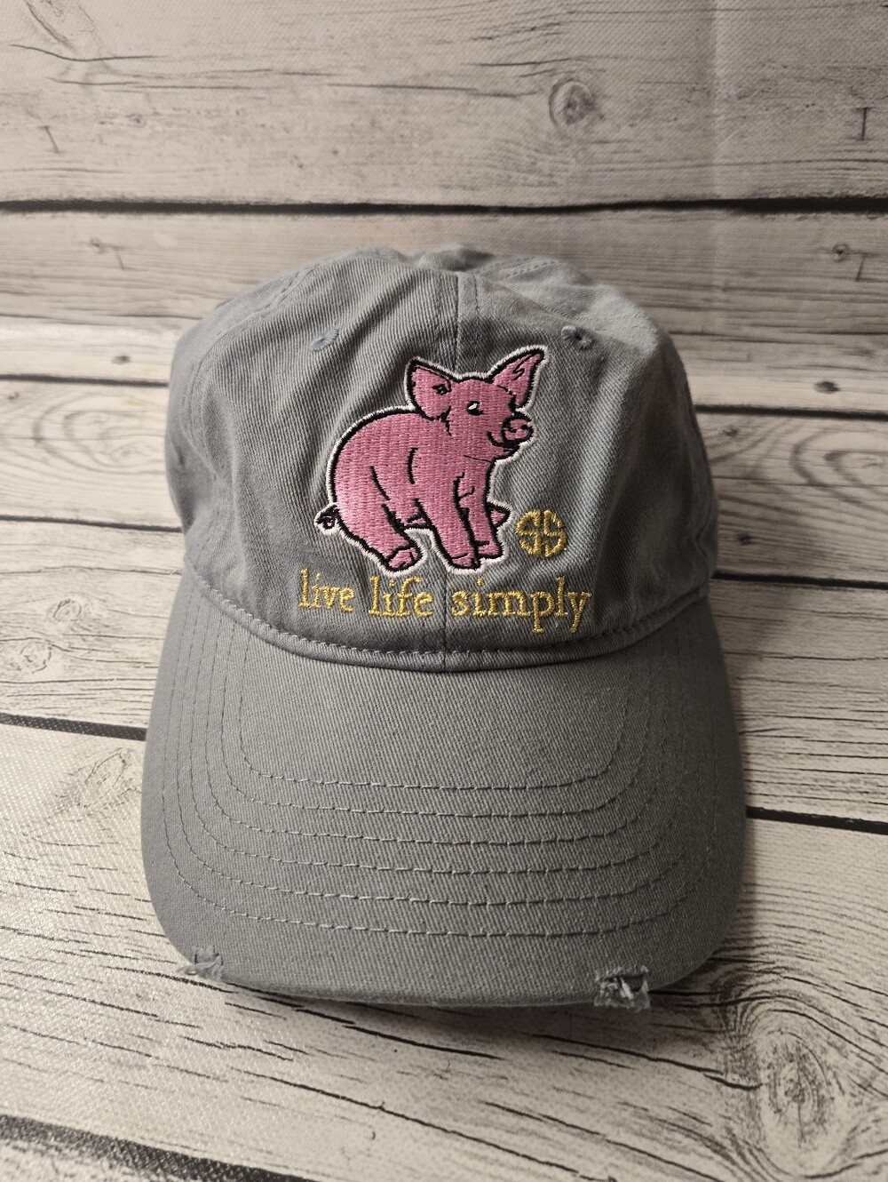 Live Life Simply Pig Slideback Hat Gray OSFM Embroidered Simply Southern